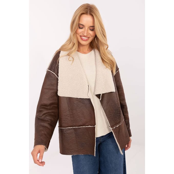 Cozy Shearling Jacket - Donkerbruin / One Size