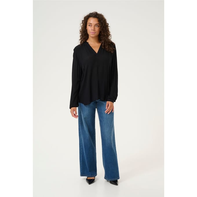 Blouse met lange mouwen Regular fit Black