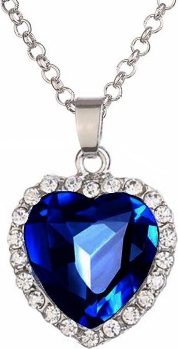 Fako Bijoux® - Ketting - Hart - Titanic - 19x22mm - Donkerblauw