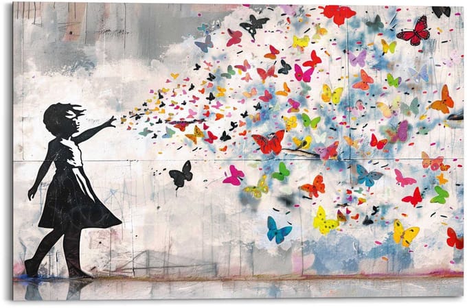 Schilderij Street art vlinders - 60 x 90 - Hout - REINDERS