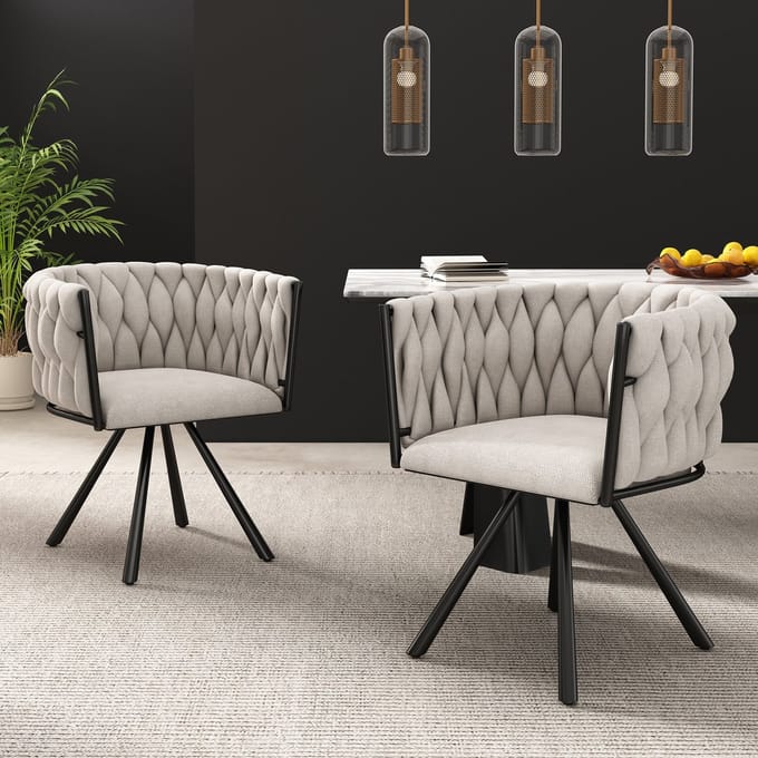 Sweiko Eetkamerstoelen - Set van 2 - Fluweel - Draaistoel - Beige + Zwart