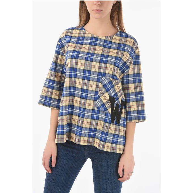 Geruit oversized T-shirt met maxi-monogrampatch in veelkleurig