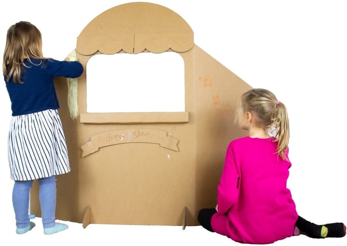 Kartonnen poppenkast - Inclusief poppen - Kartent