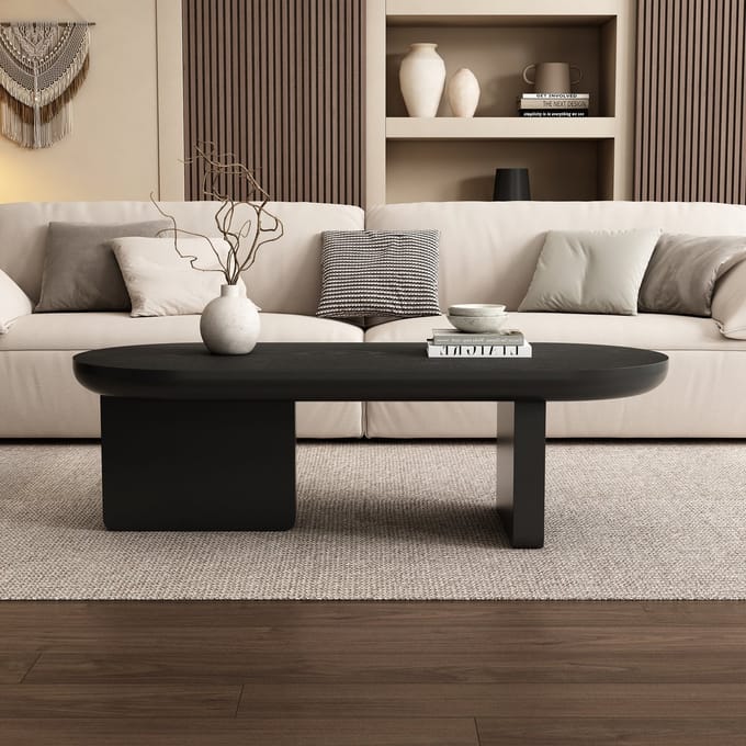 Salontafel 120 cm - Ovaal Minimalistisch Ontwerp - Gelakte Afwerking - MDF - Zwart