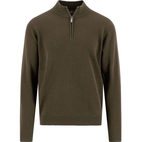 Fynch-Hatton Trui Solid Color Luxury Cashmere Troyer Zip Donker Khaki / male
