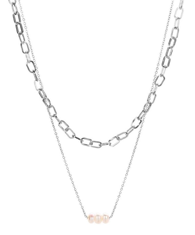 Ketting Zoetwaterparels - RVS - Verstelbaar 41-46 cm - Zilverkleurig