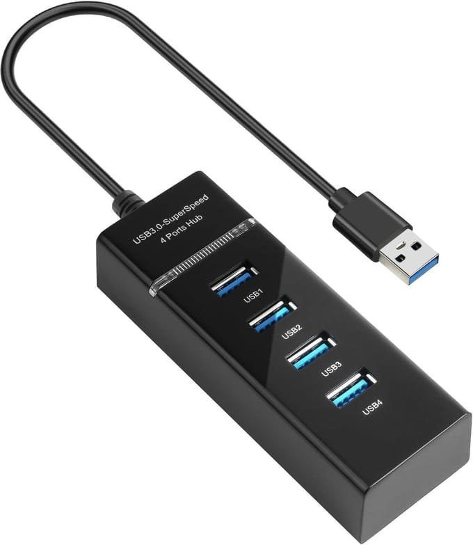 4-Poorts USB 3.0 Hub - 5 Gbps Data Multi Port Expander en Extender Lead Adapter voor Laptop, Flashdrives, Mobiele Harde Schijf en USB-Compatibele Apparaten