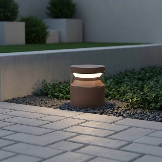 Ideal Lux LED sokkellamp Boeing, koffiebruin, hoogte 15 cm