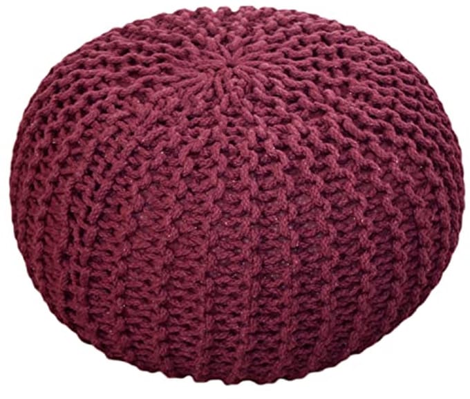 Chunky Knitted Stool Pouf Ø 55 cm Extra Hoog 37 cm Bordeaux