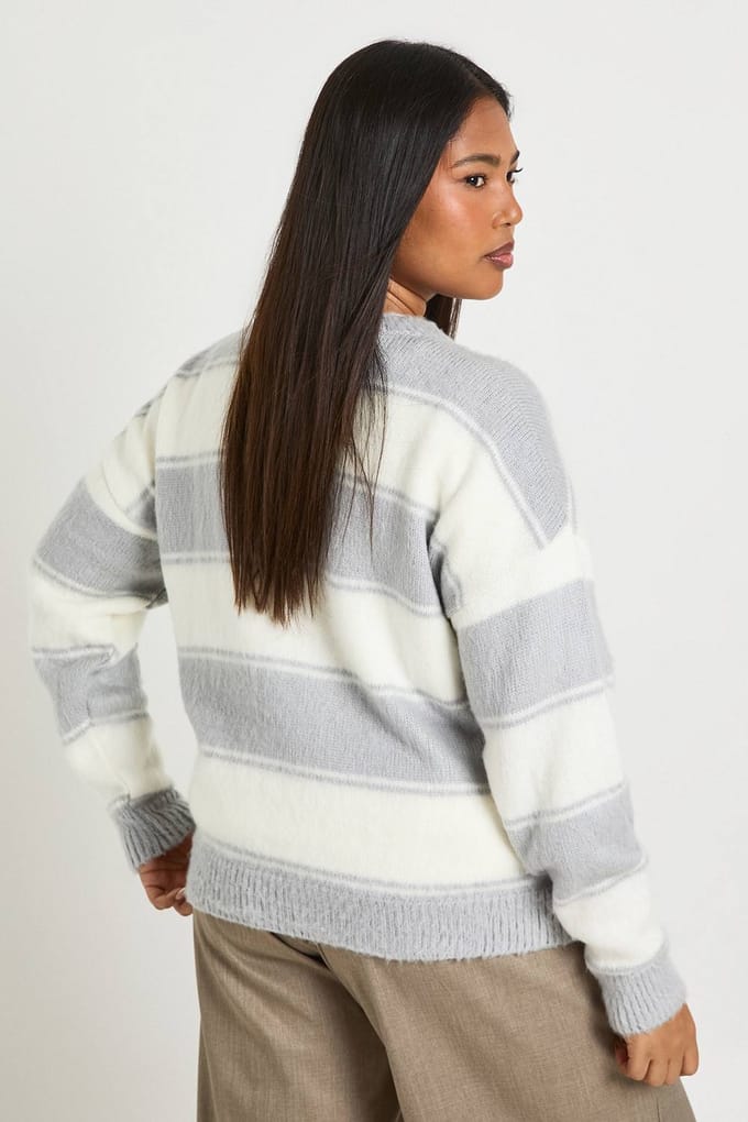 boohoo Dames plus Oversized Marl Gestreepte Trui | Grey | Maat: 16-18