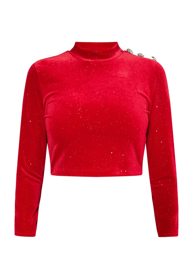 Faina Fluwelen overhemd met glitters Dames rood