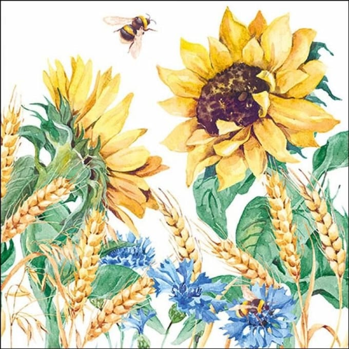 Lunch Servetten Sunflower And Wheat White - Ambiente - 33x33 cm