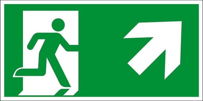 Nooduitgang sticker pijl rechtsboven - ISO 7010 - E002 200 x 100 mm
