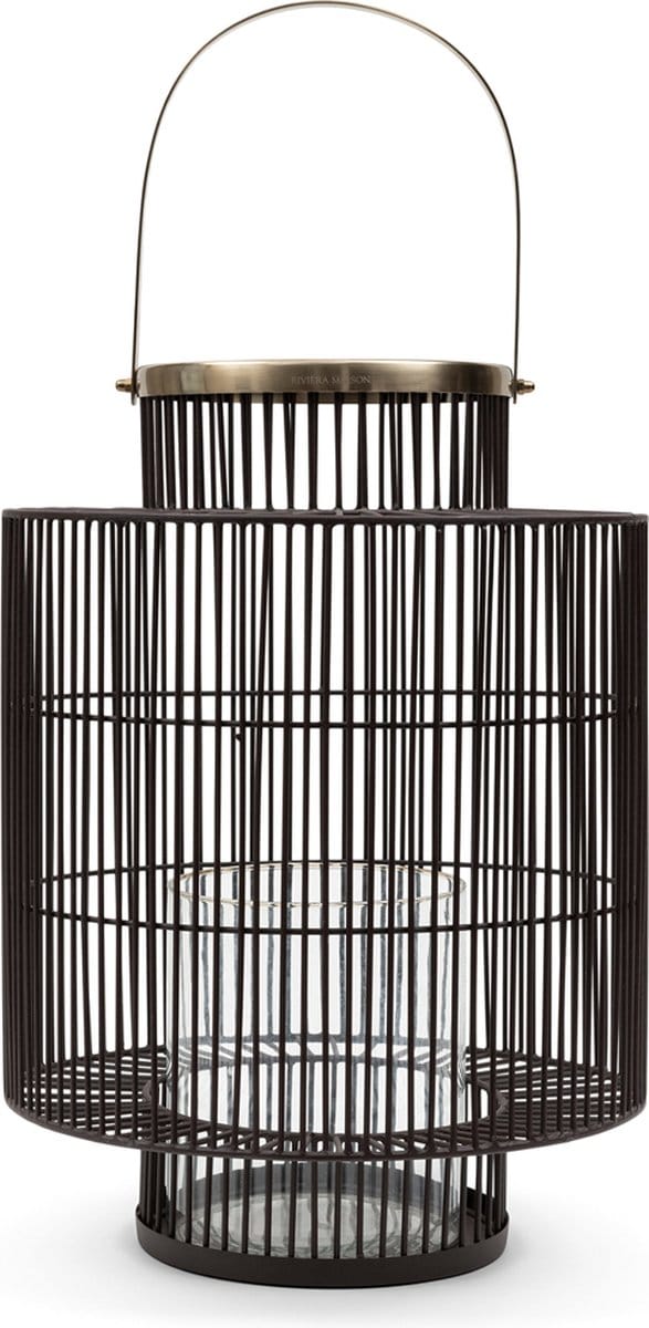 Riviera Maison Lantaarn Windlicht met Hendel Bruin - Yuni Groot - IJzer - (ØxH) 39x48.5