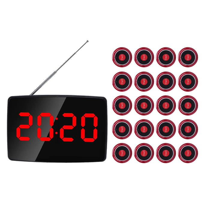 Draadloos Oproepsysteem Gevoelig Draadloos Restaurant Tafeloproepsysteem met 20 Tafelbelknoppen UK Plug black