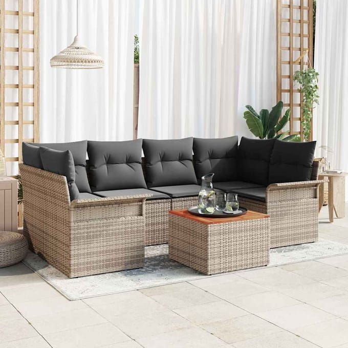 vidaXL - Tuinbank - Set - 7 - st - Grijs - poly - rattan