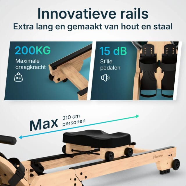 Flowsense RowForge Roeimachine Inklapbaar Waterweerstand Roeiapparaat - Roeitrainer Hout - Roeitrainers - Max 140KG