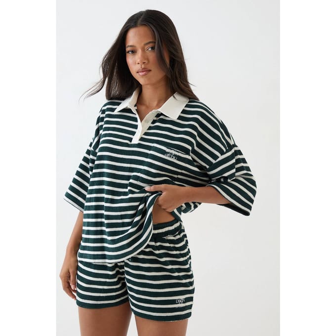 Dames Dsgn Studio Gestreepte Badstof Short | Forest | Maat: XL
