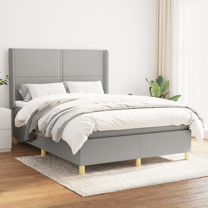 vidaXL - Boxspring - met - matras - stof - lichtgrijs - 140x190 - cm
