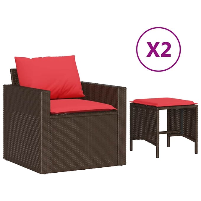 vidaXL - 4-delige - Loungeset - met - kussens - poly - rattan - bruin