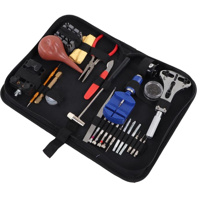 Kit de réparation de montres Kit d'outils de remplacement de batterie Kit d'outils de retrait de maillons de montre Ouvre-boîtier black