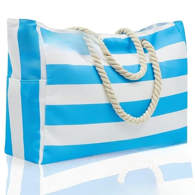 Gestreepte Boheemse Opbergtas Damestas Grote Capaciteit Strandtas Canvas Tas Grote Strandhandtas blue