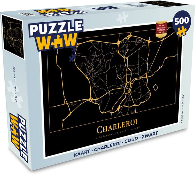 Puzzel Kaart - Charleroi - Goud - Zwart - Legpuzzel - Puzzel 500 stukjes