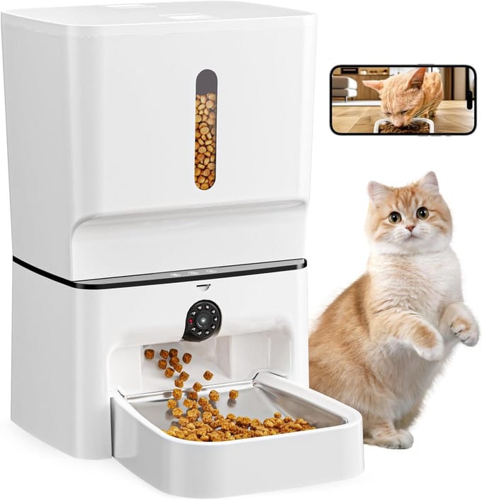 Automatic Cat Feeder with Camera Dog Feeder with Timer 7L Night Vision HD 1080P Automatic Feeder for Dogs Adjustable Camera Feeder Dispenser