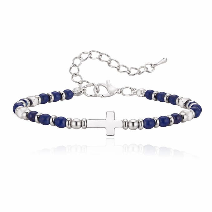 LGT JWLS Stalen Kralenarmband Kruis Lapis Lazuli