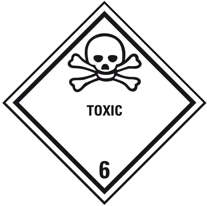 ADR klasse 6.1 sticker giftig met tekst 250 x 250 mm