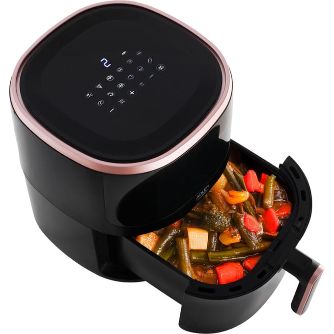 Olievrije friteuse Friteuse Luchtfriteuse Olievrij 5L temperatuurregeling 80-200 ° C timer 2000W 12 programma's weergave