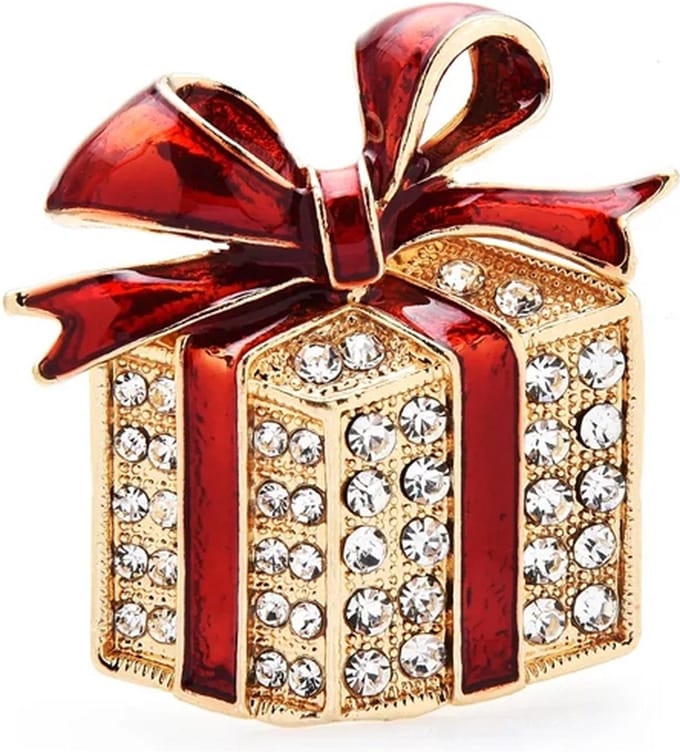 Broche 033 Kerst Cadeau Rood