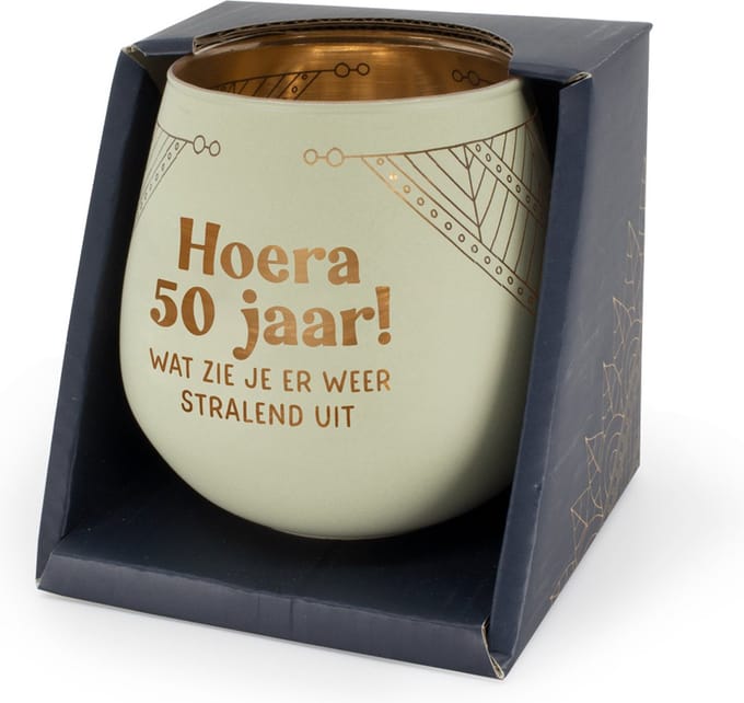 Sfeerlichthouder - Hoera 50 jaar! Wat zie je er weer stralend uit - Glas