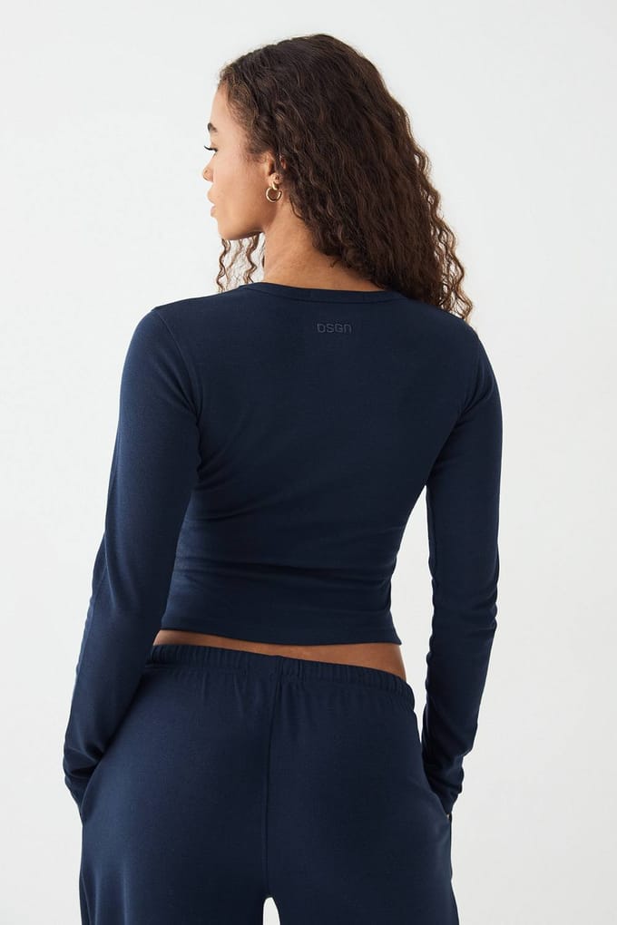 Dames DSGN Studio Geborduurd Lange Mouwen Top | Marineblauw | Maat: 2XL