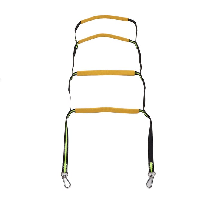 Boottouwladder 4 treden opvouwbare draagbare touwladder voor opblaasboot, kajak, motorboot black