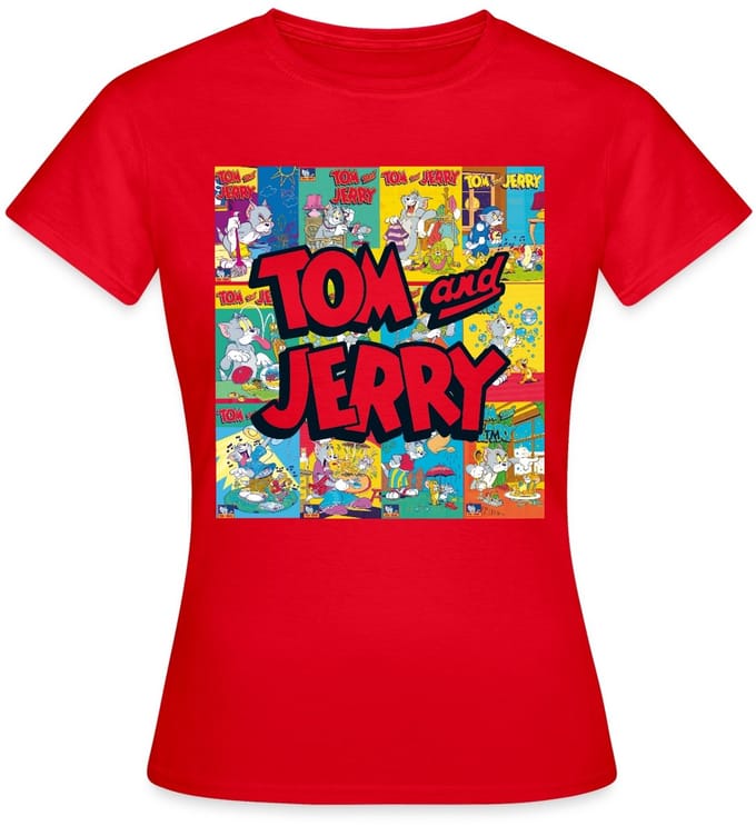 Tom And Jerry Logo Met Vintage Cover Collage T-Shirt Dames