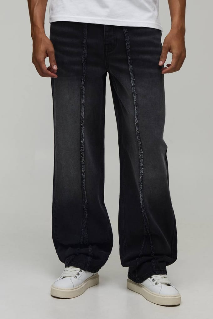 Patchwork Relaxed Fit Gestapelde Jeans | Washed Black | Size 28R