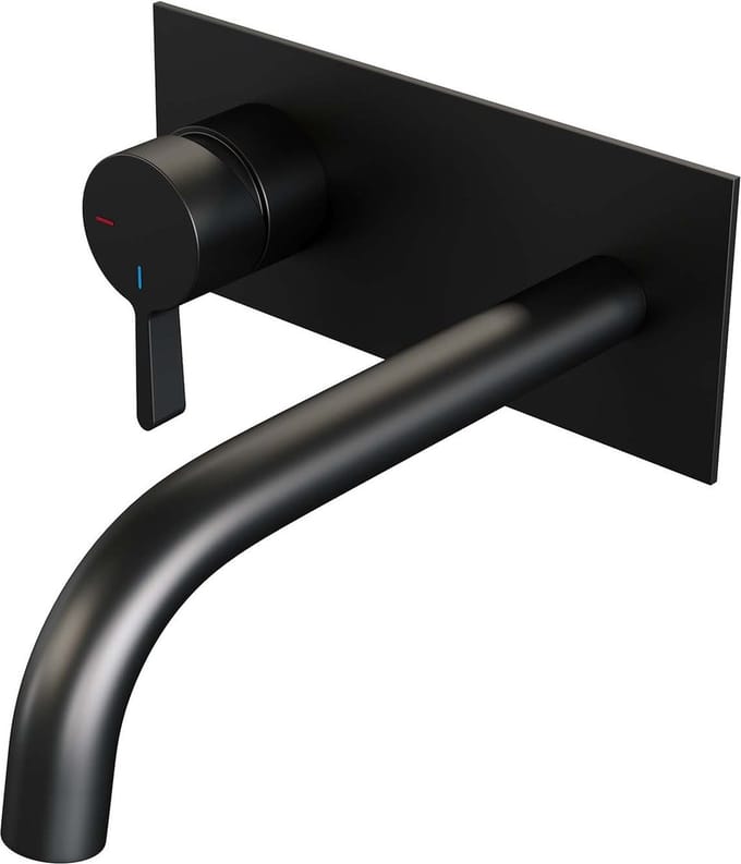Brauer Black Edition inbouw wastafelmengkraan met gebogen uitloop en afdekplaat model E2 mat zwart