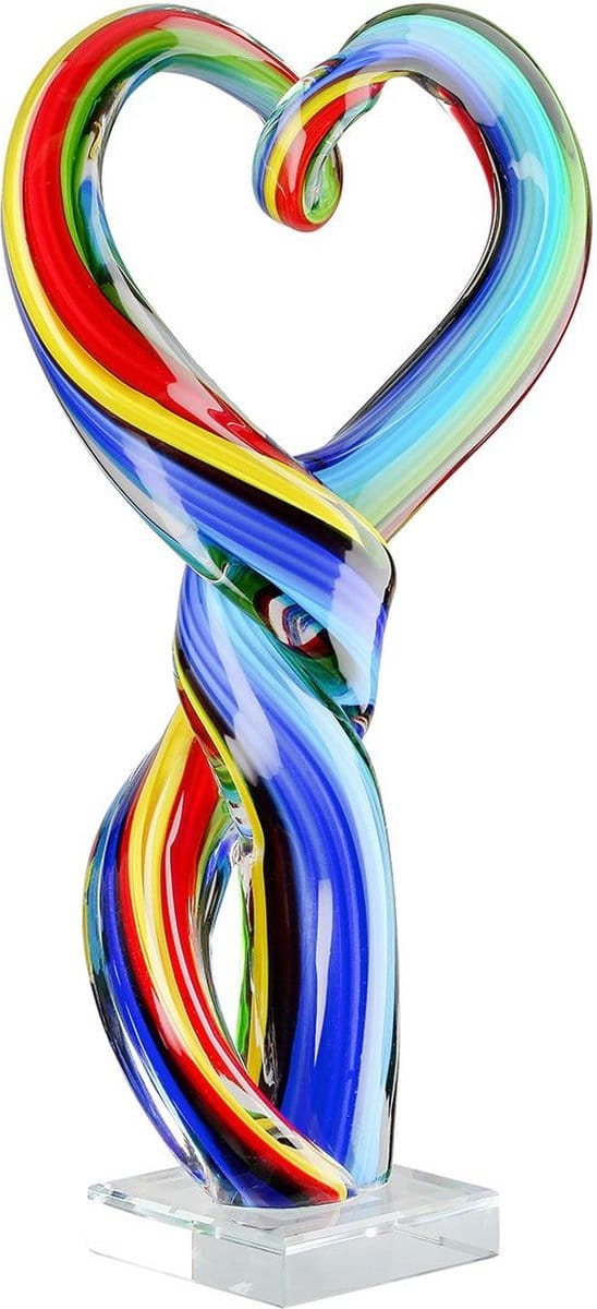 Gilde Handwerk - Beeld - Sculptuur - Hart - Twisted Heart - Glas - Glasart - Multicolour - 8x17x36 cm