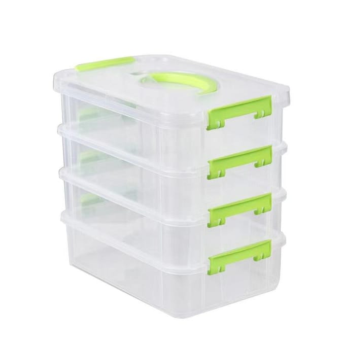 Boîte de rangement transparente à 4 niveaux, empilable, pour bureau, bijoux, jouets, tri, maquillage, durable, pour l'école et le bureau