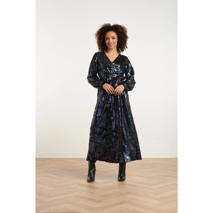 Smashed Lemon 24773 multicolour pailletten maxi jurk met e velours |