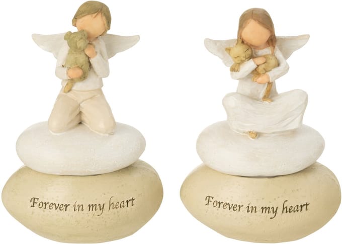 J-Line figuur Engel - steen - beige/wit - 2 stuks