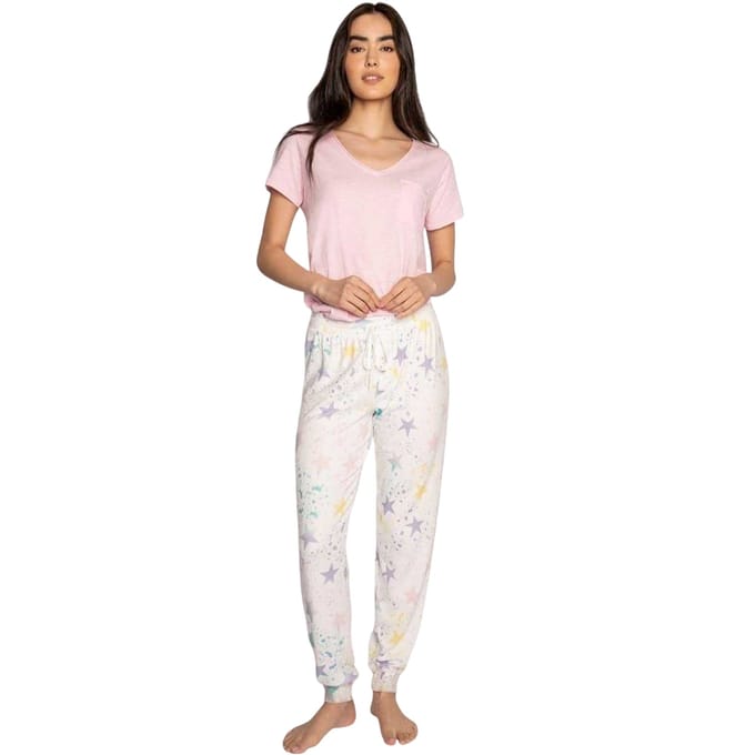 PJ Salvage Loungebroek met sterrenprint voor dames (Gebroken wit)