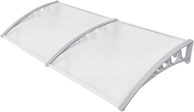 Afdak voor deur - Regenbescherming luifel - Droog blijven - Gebogen ontwerp - 100 x 300 cm - Grijs frame