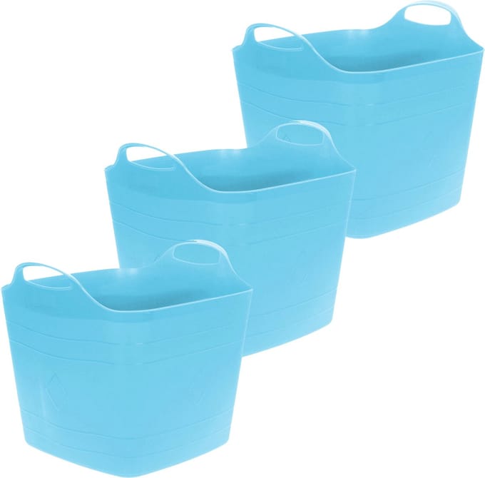 Excellent Houseware Flexibele emmer - 3x - blauw - 15 liter - kunststof - vierkant - 30 x 29 cm