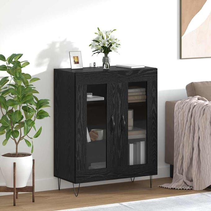 vidaXL - Dressoir - Zwart - Eiken - 69,5 - x - 34 - x - 90 - cm - Bewerkt - hout