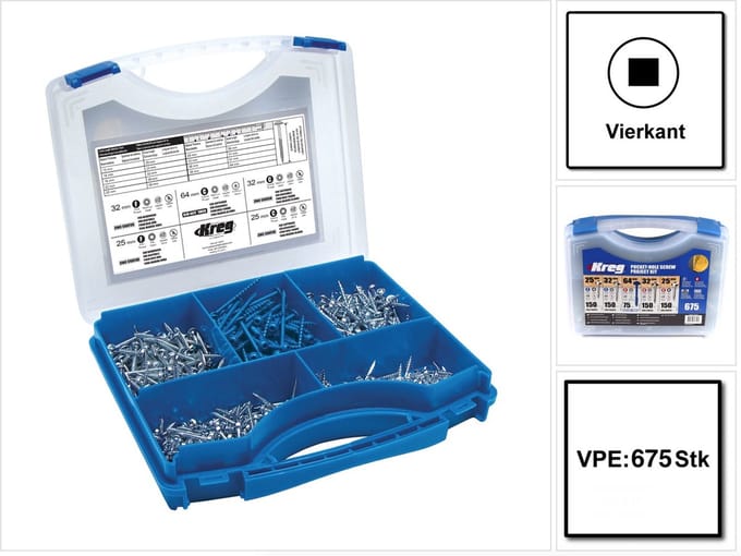 Kreg Pocket boring schroevenset, 675-delig - Mooie starterset Pocketholeschroeven