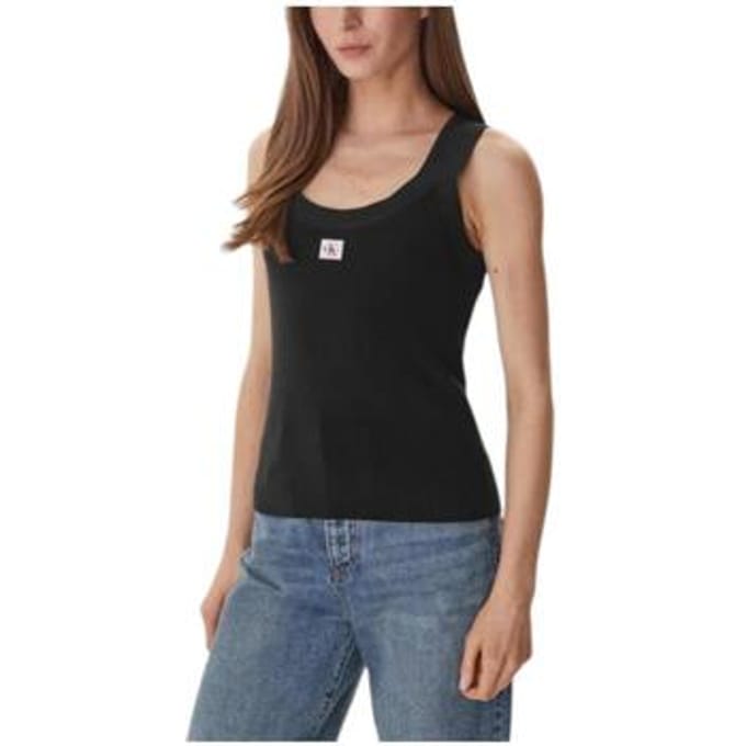Calvin Klein Woven Label Tank Black Größe: S | Tanktops Outlet | Damen | Schwarz