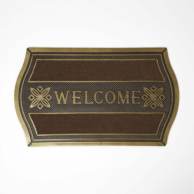 Homescapes gebogen deurmat “Welcome” 45 x 75 cm – antislip, goudbruin