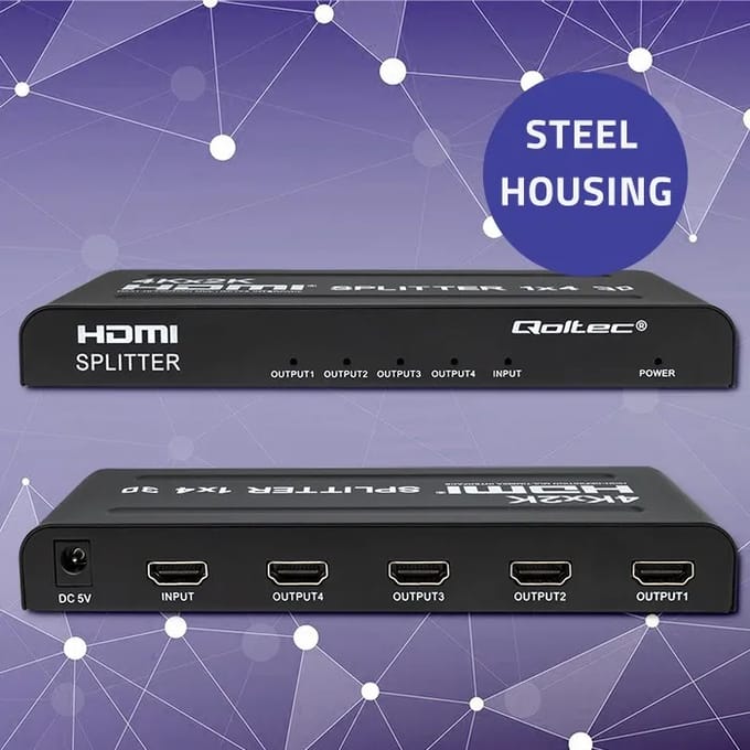 Qoltec Actieve Splitter 4 X HDMI 4K x 2K |   3,4 Gb/s |   Hoge stabiliteit